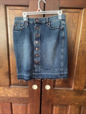 LOFT Dark Blue Button-Front Denim Mini Skirt